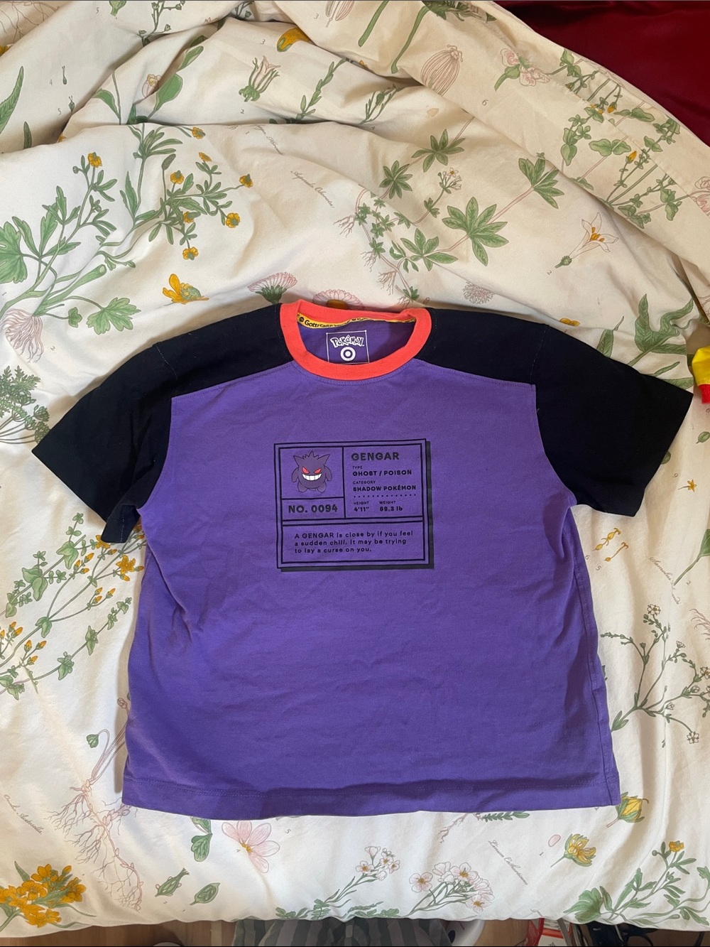 Pokemon Purple & Black Gengar Raglan Tee with orange Neckline